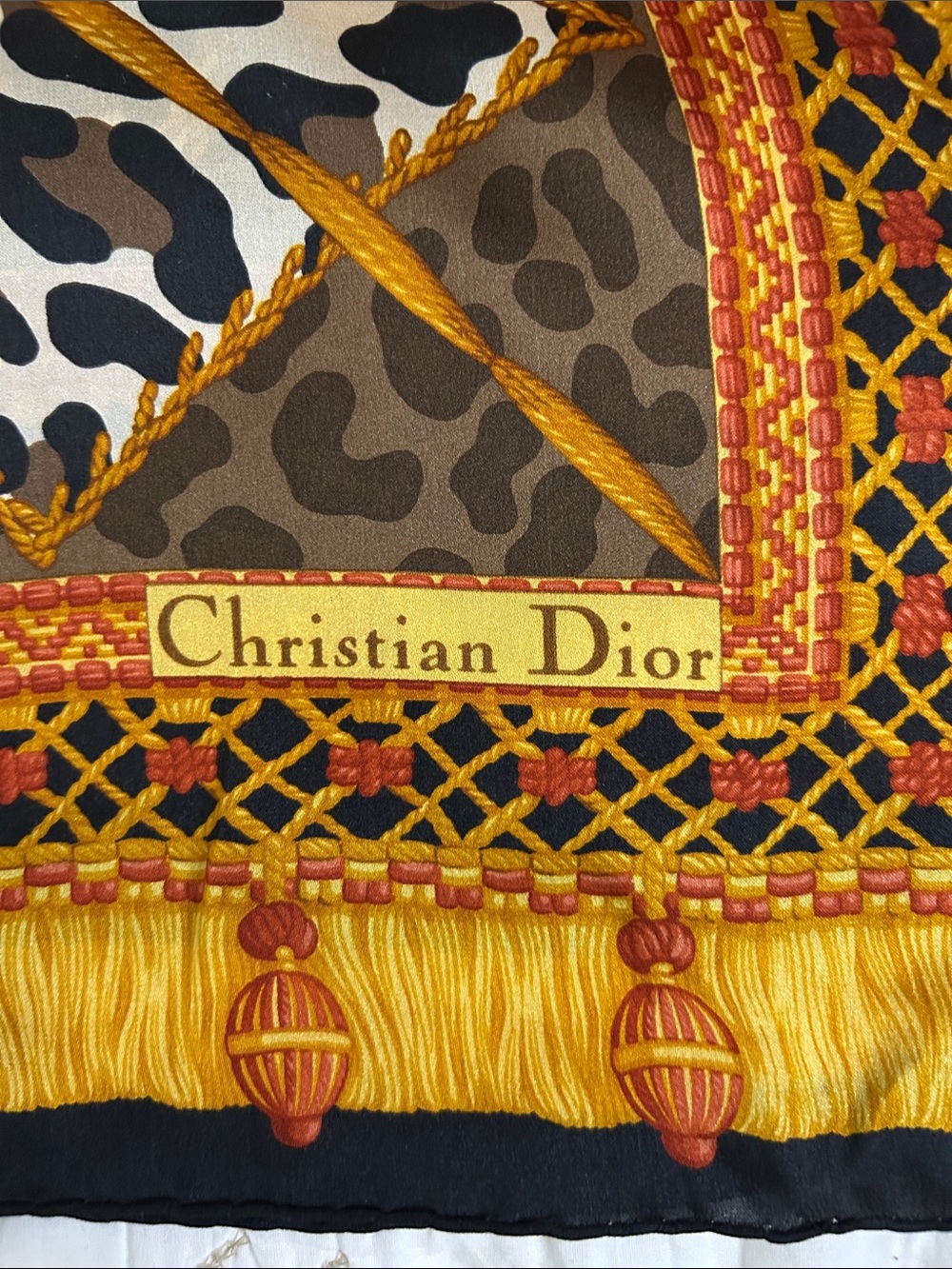 Dior Silk Scarf in Brown, Gold and Black Leopard Patchwork - Picture 6 of 6